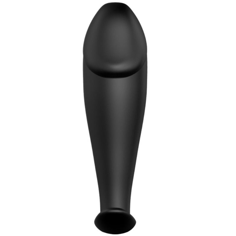 Zwarte siliconen anale plug met een bredere, afgeronde punt en een smallere basis.