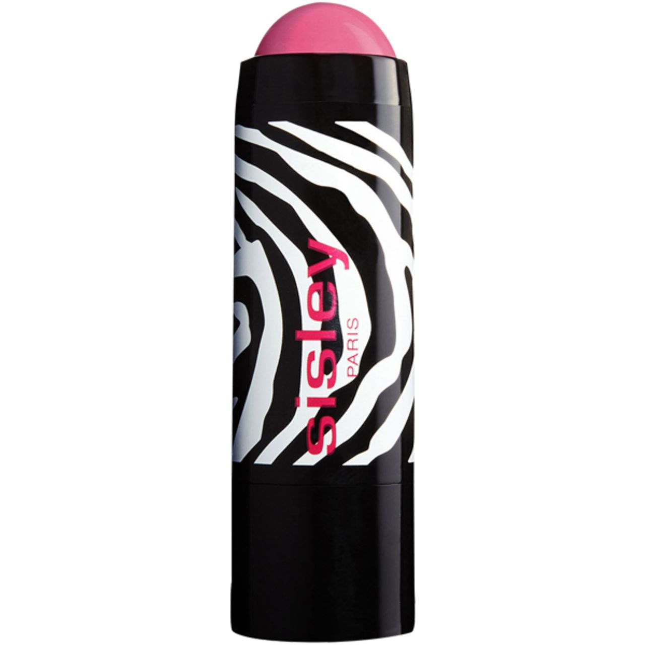 Stick de blush rose. Contenant noir à motif zébré blanc et inscription rouge "sisley PARIS".