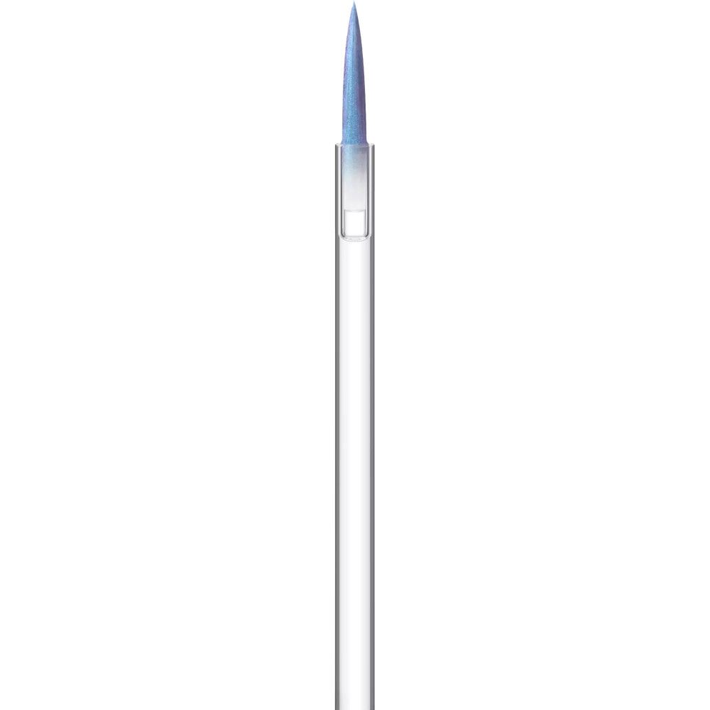 Applicateur pour eyeliner liquide, pointe bleue, tige transparente.
