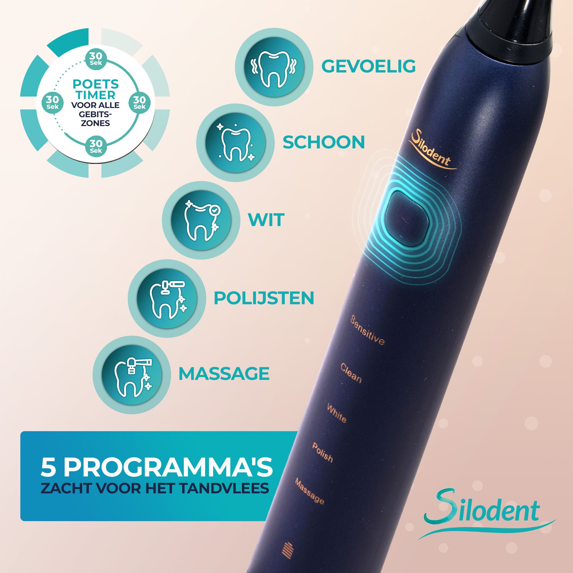 Silodent sonic tandenborstel: tot 100% betere tandplakverwijdering vergeleken met handtandenborstels.