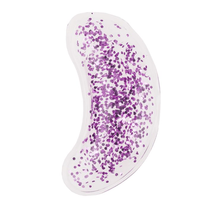 Un seul eye pad, en forme de croissant, rempli de paillettes violettes. Base transparente.