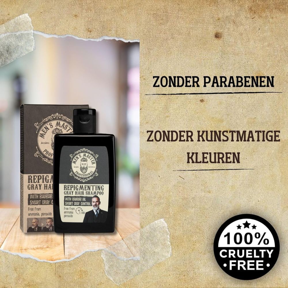 Productfles en verpakking. Tekst: Zonder parabenen. Zonder kunstmatige kleuren. 100% dierproefvrij.