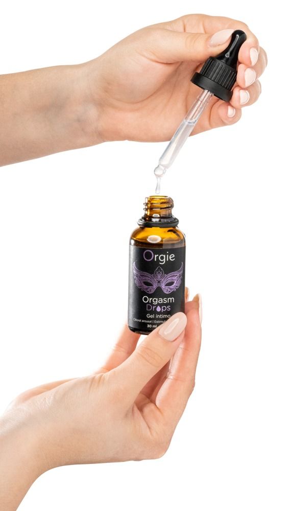 Orgie Orgasm Drops flesje met pipet, maskerontwerp, 30ml.