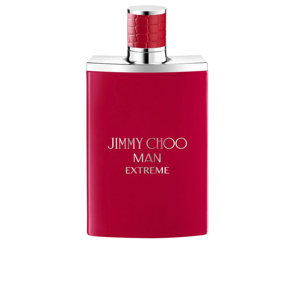 Jimmy Choo Man Extreme Eau de Parfum fles. Rood design met zilveren accenten.