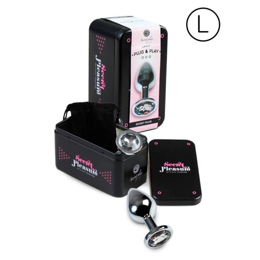Anale plug set met metalen plug, opbergdoos en zakje. Maat L.