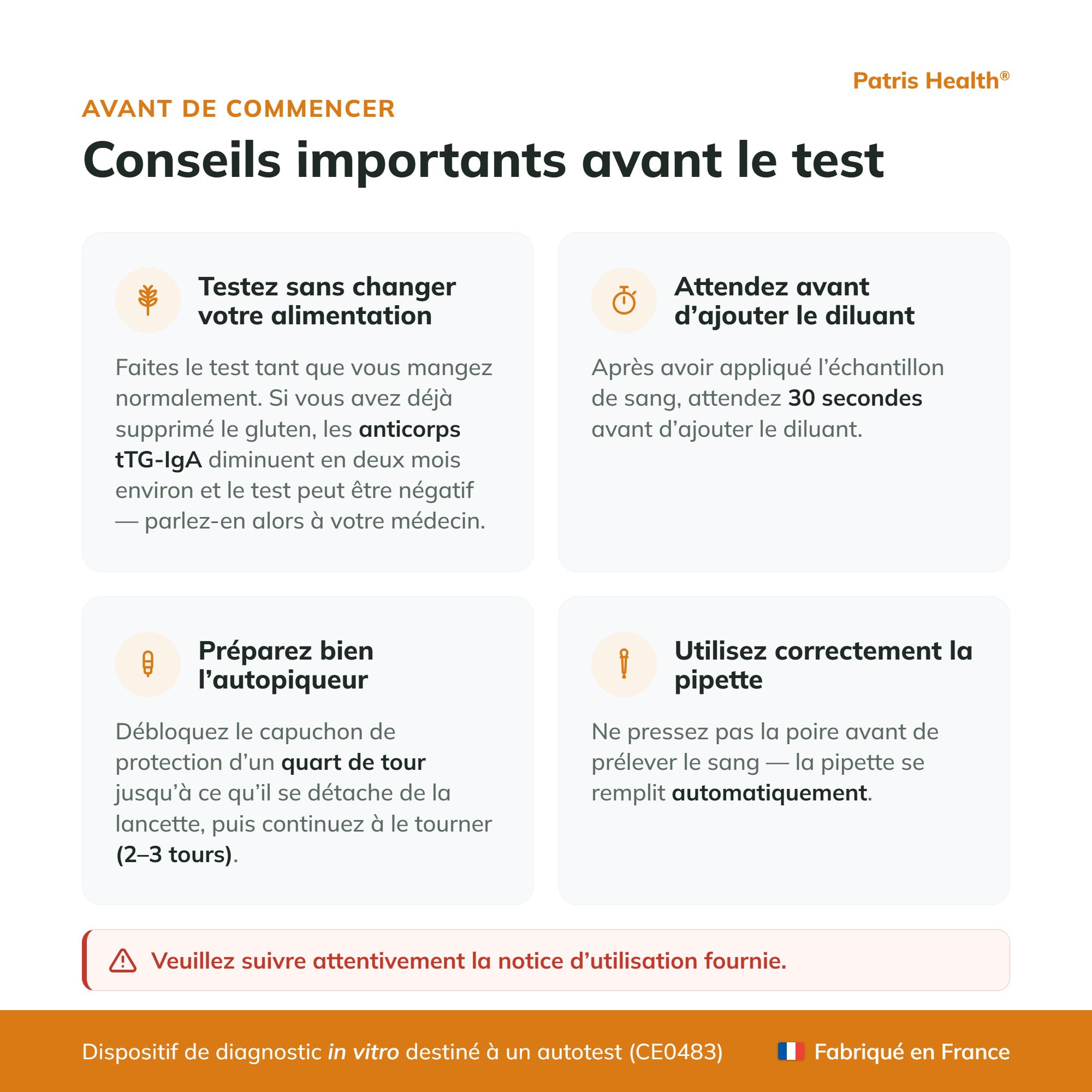 Page française : Une qualité digne de confiance pour le test de dépistage de la maladie cœliaque.