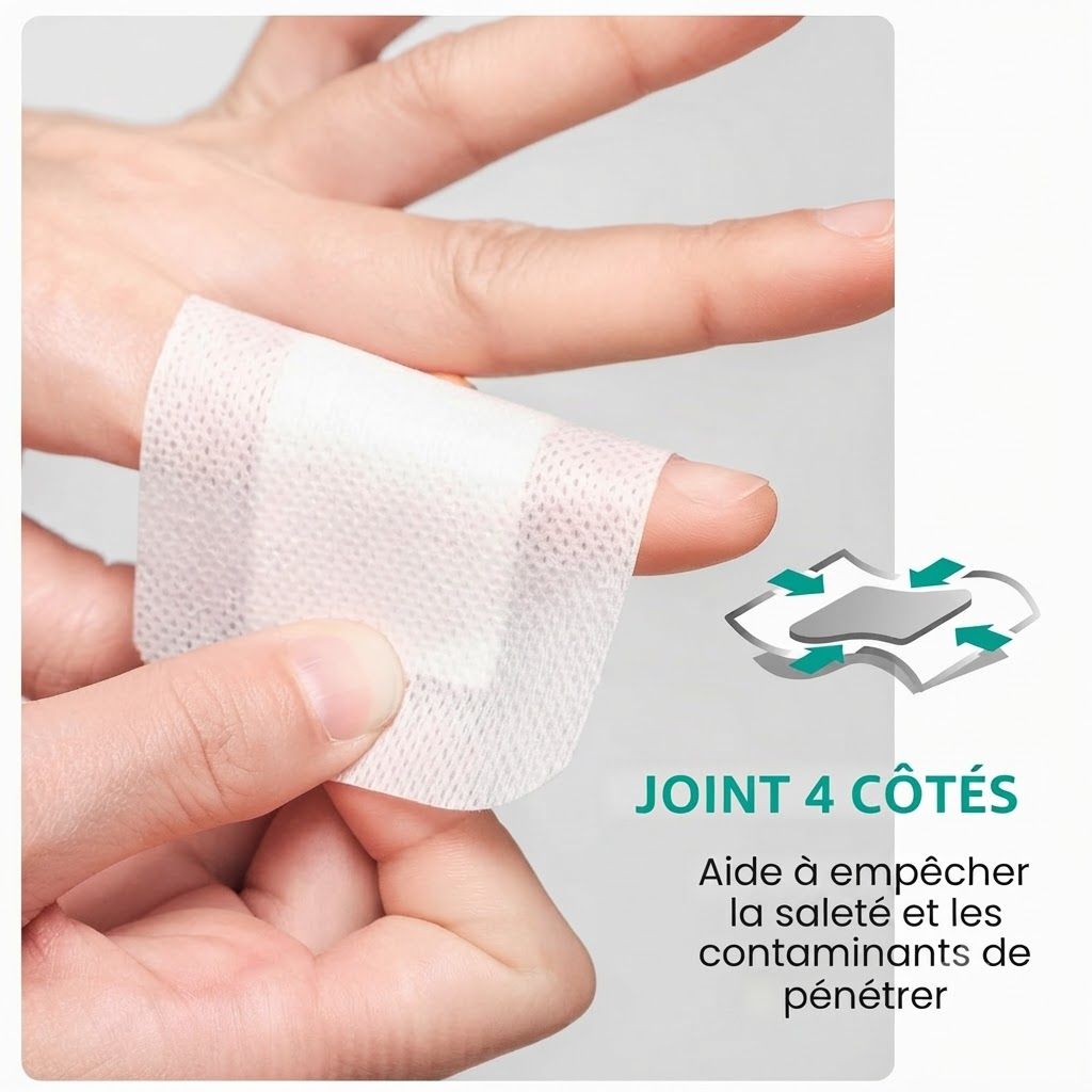 Gros plan d'un pansement stérile 6x7 cm avec technologie Ultra Pore.