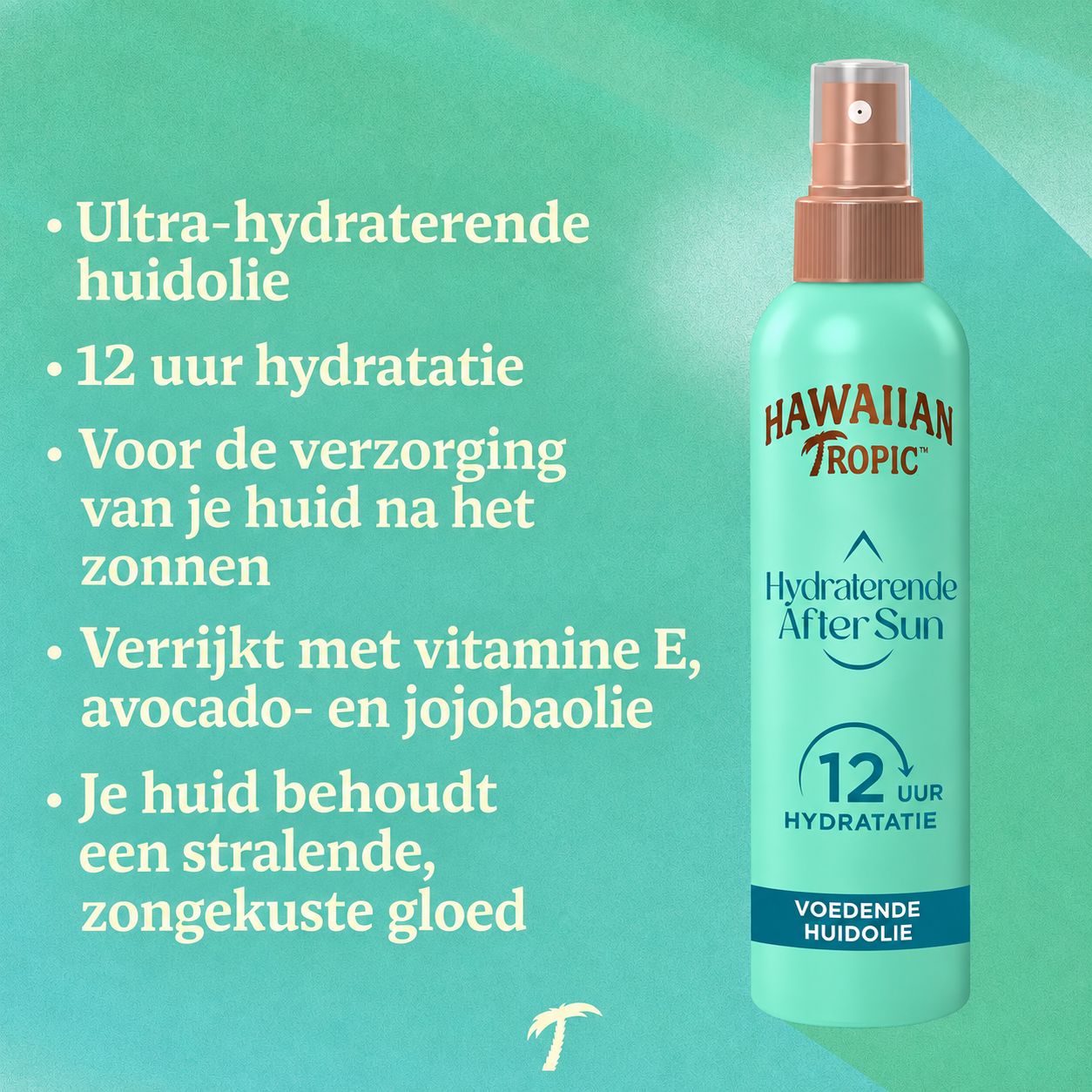 Hawaiian Tropic after sun spray met vitamine E, avocado- en jojobaolie voor 12 uur hydratatie.