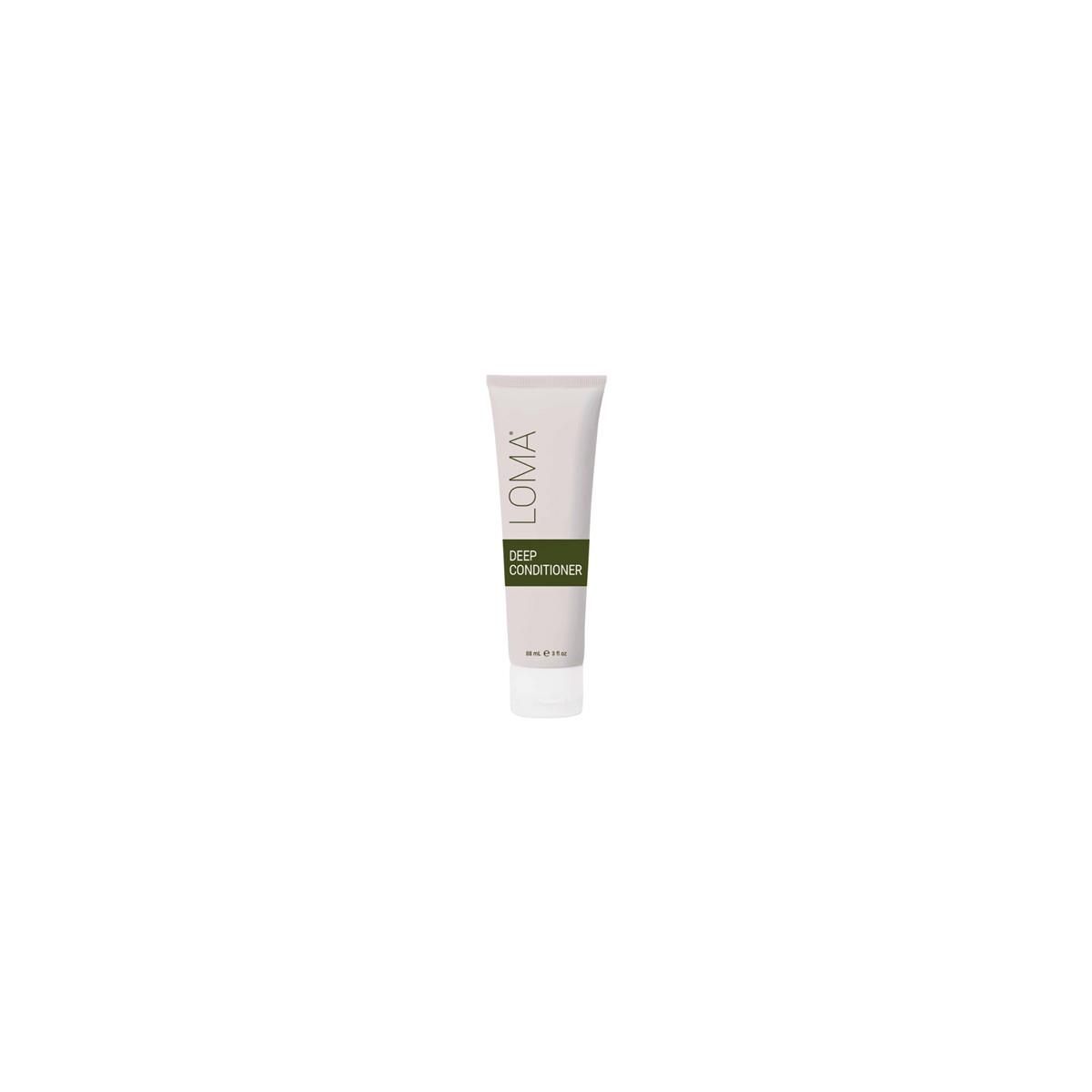 Tube blanche avec bande verte. Texte: LOMA, Deep Conditioner.