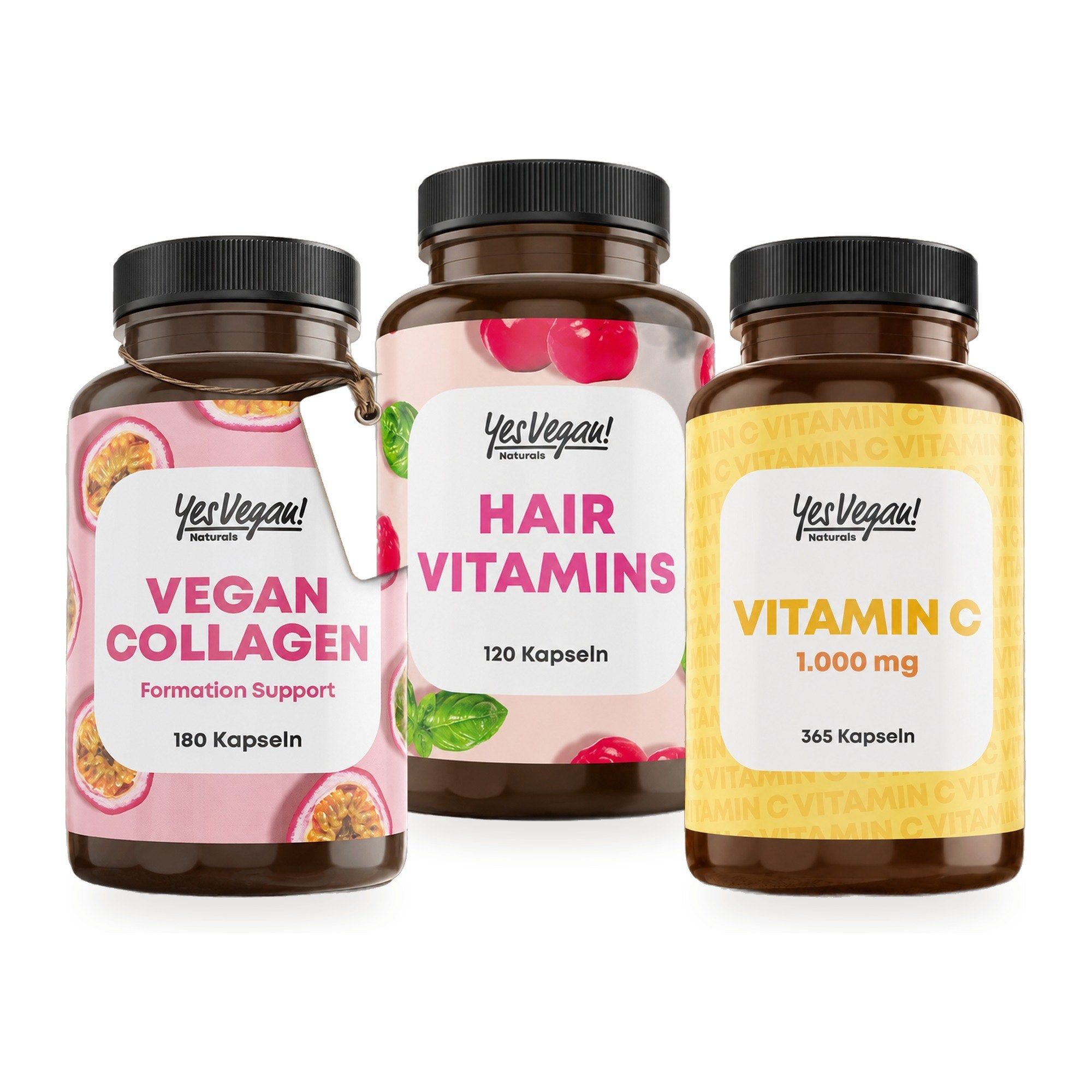 Yes Vegan! Glow Ritual: Hair Vitamins, Vegan Collageen en Vitamine C capsules.
