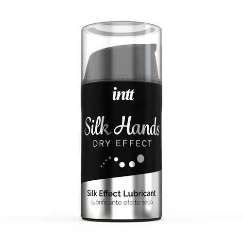Lubrifiant Intt Silk Hands Dry Effect dans une bouteille noire avec distributeur à pompe.