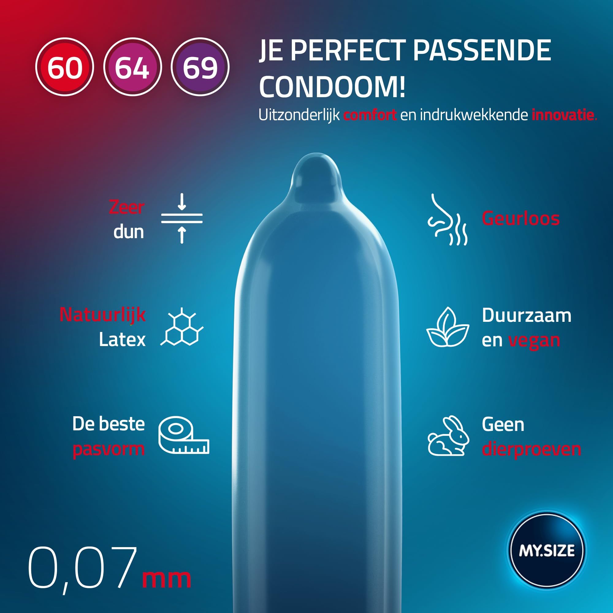 Drie pakken MY.SIZE Classic condooms (maten 60, 64, 69).