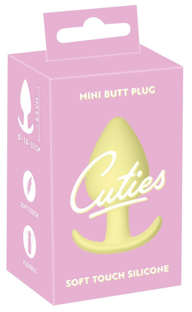 Verpakking voor mini anale plug: roze doos met productafbeelding en maatindicatie (6,5 cm).