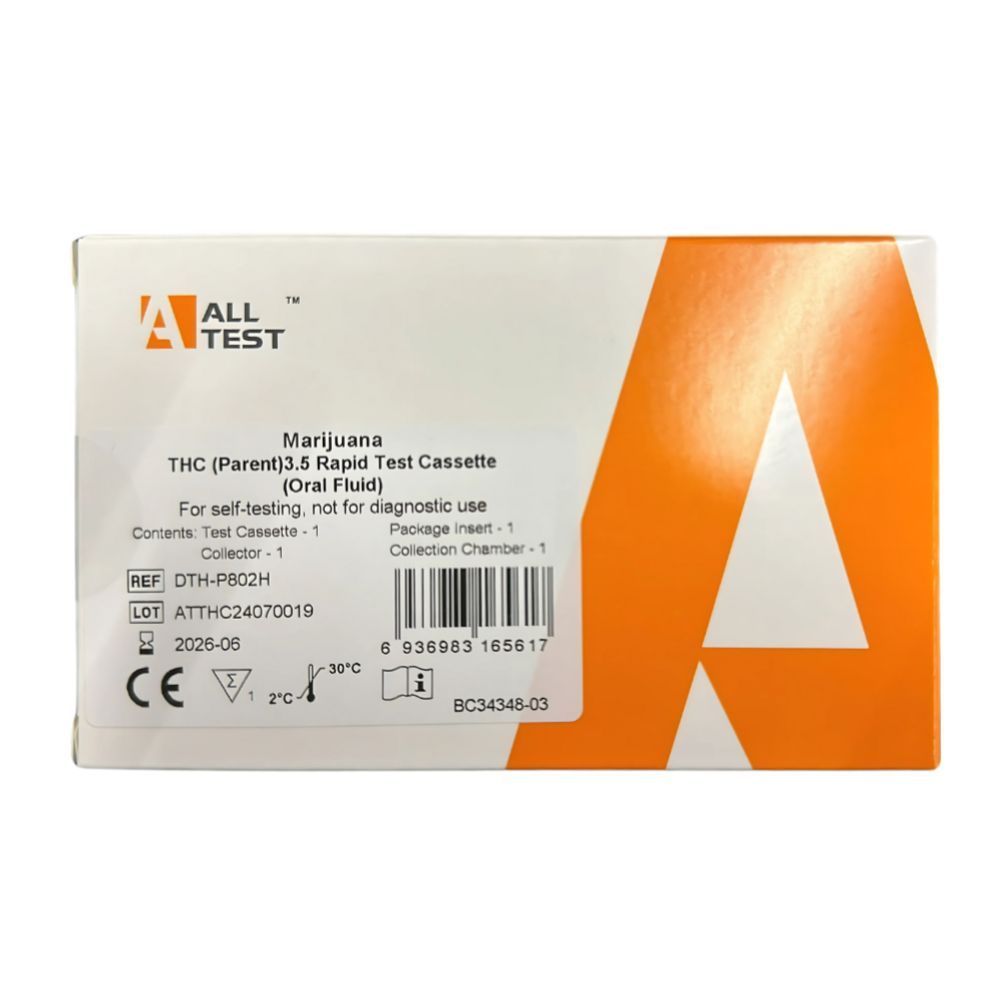 Emballage avec inscription : Marijuana THC (Parent)3.5 Rapid Test Cassette (Fluide oral). Avec marquage CE.