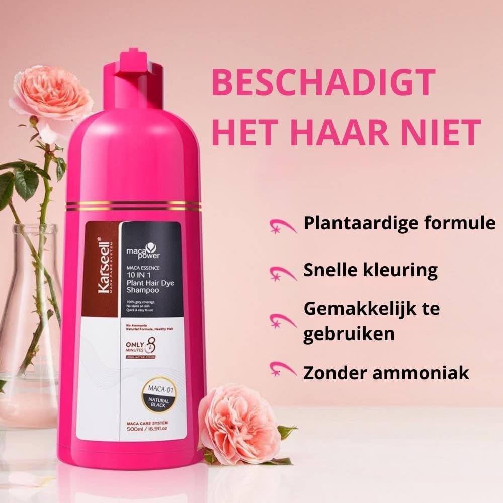 KARSEELL Zwarte Kleurshampoo voor Snelle Dekking van Grijs en Wit Haar