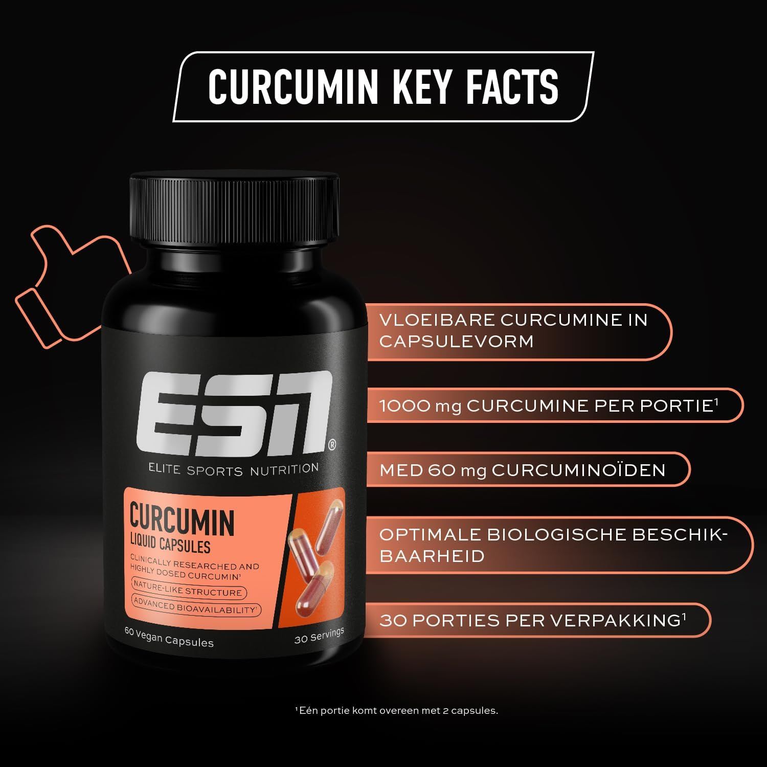 ESN Curcumine capsules: Vloeibare curcumine in capsulevorm, 1000mg curcumine per portie.