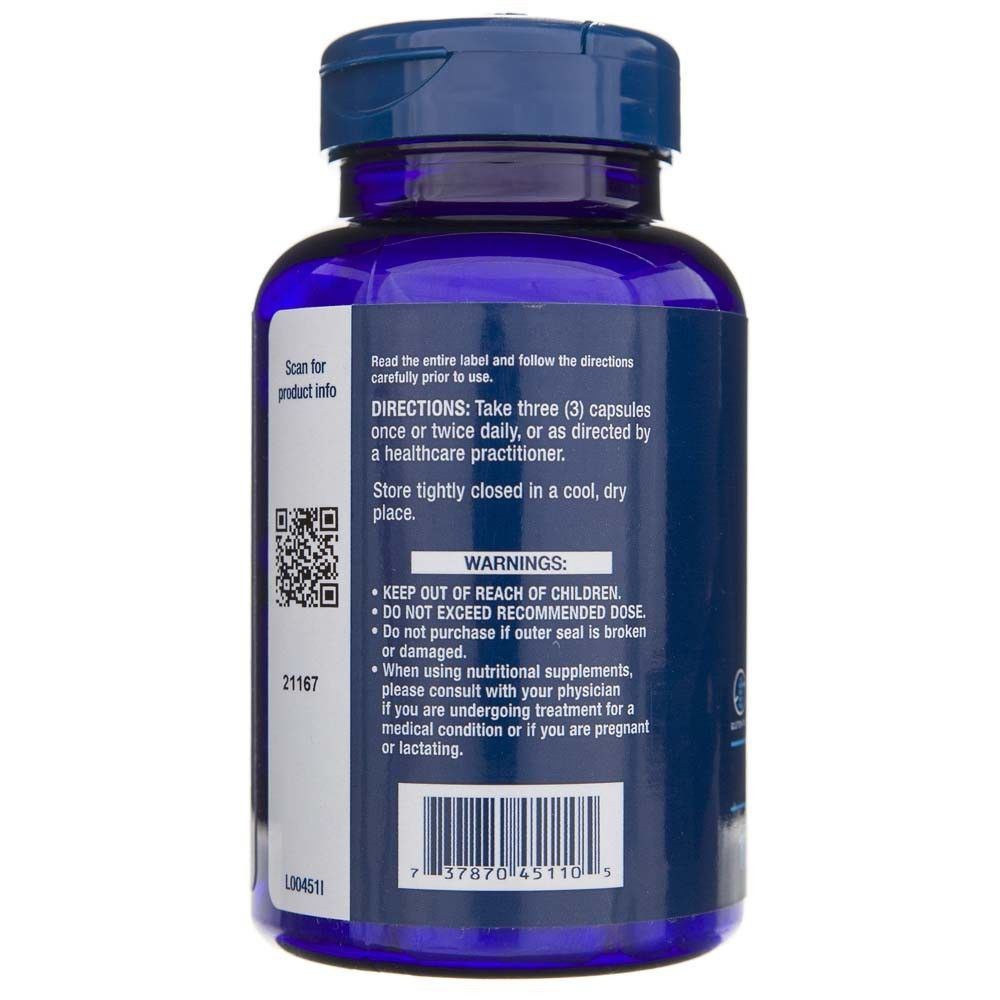 Dos de la bouteille Life Extension MSM 1000 mg avec instructions et avertissements.