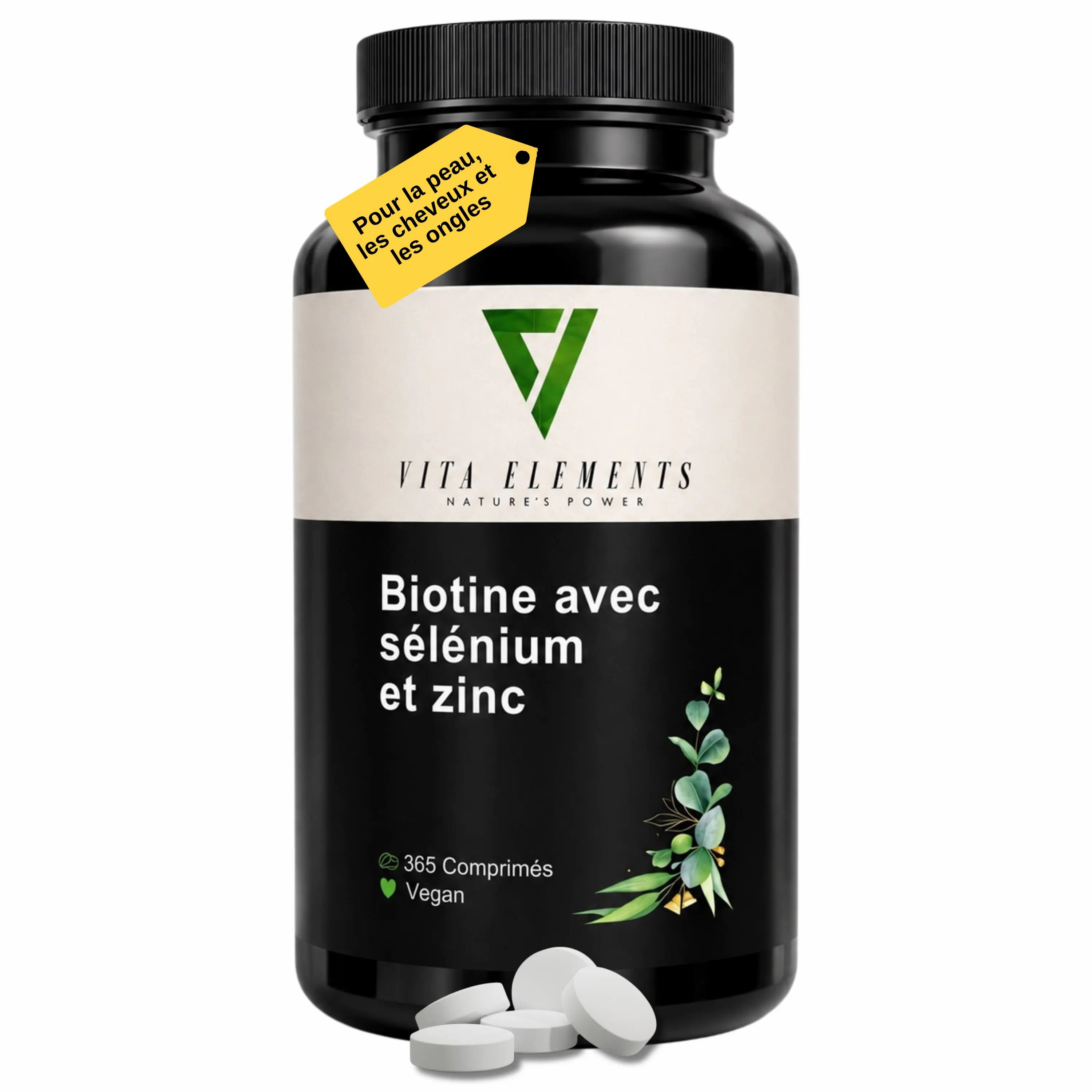 Informations sur Vita Elements Biotine avec Sélénium et Zinc : 365 comprimés vegan.