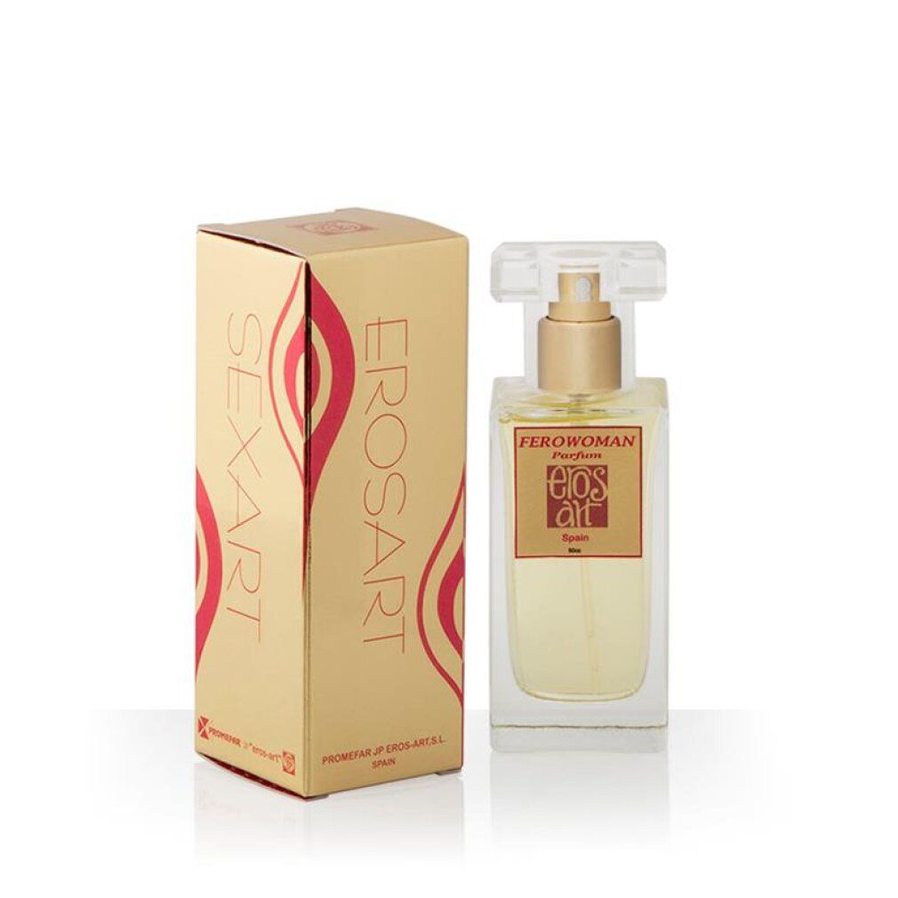 Parfum Eros - Ferowoman en flacon de verre avec pompe et emballage.