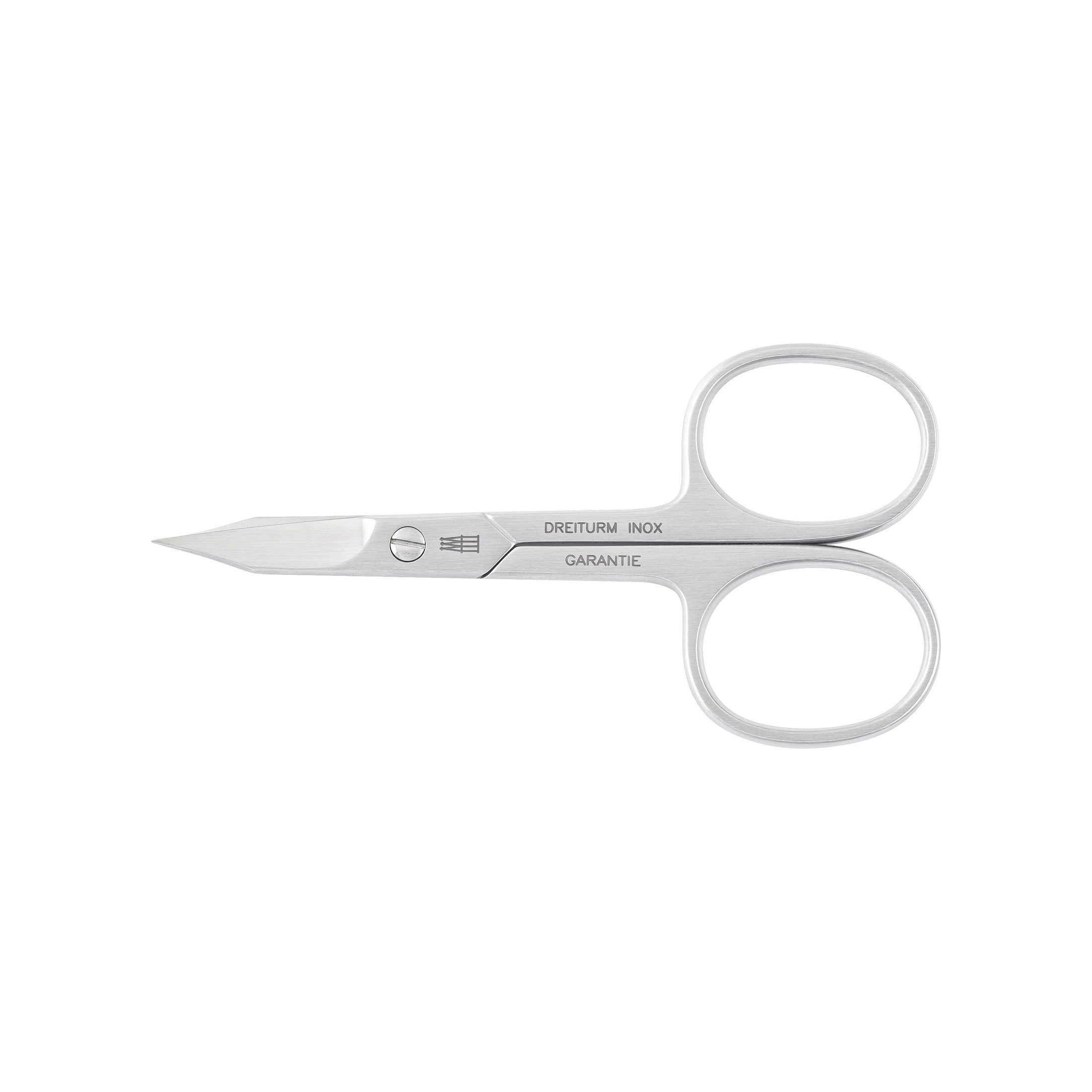 Ciseaux combinés en métal. Deux anneaux pour les doigts et lames pointues. Inscription: DREITURM INOX GARANTIE.