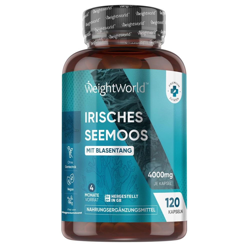 WeightWorld Irisches Seemoos Kapseln fles. 120 capsules. Met blaaswier en Iers mos. Voedingssupplement.