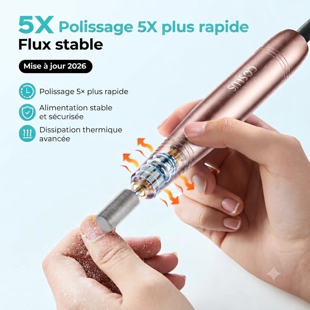 Fraiseuse à ongles rose avec embout métallique pour le soin des ongles.