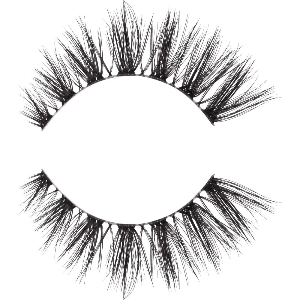 Faux cils noirs, courbés. Composés de fins cils orientés vers l'extérieur.