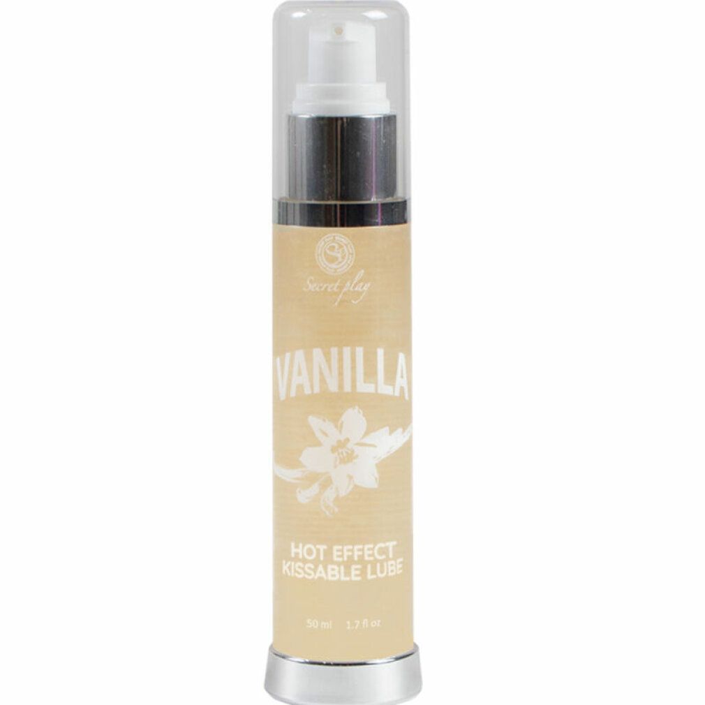 Beige fles met "Vanilla" en witte bloem. Doseerpomp, transparante dop.