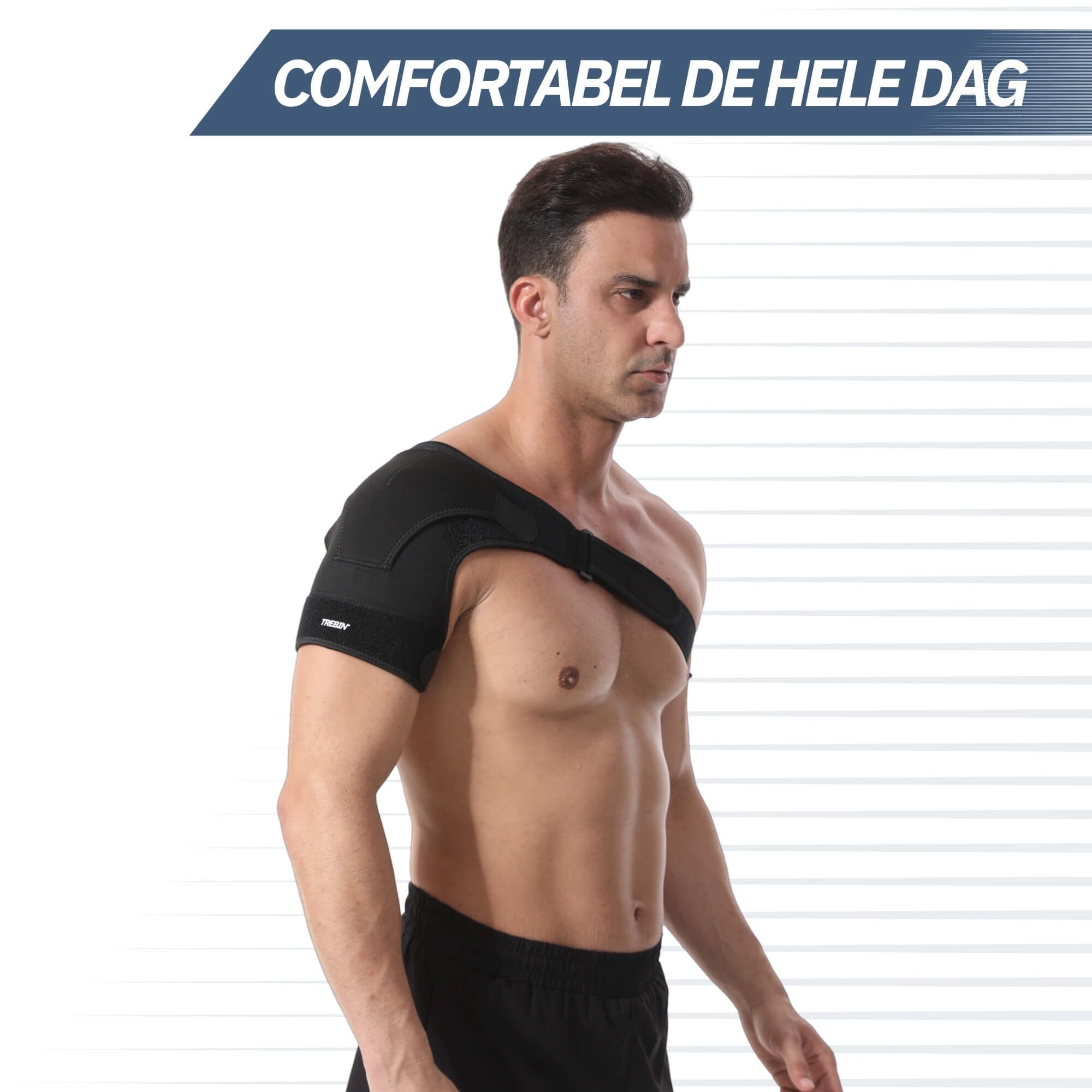 Bandage noire pour l'épaule avec sangle réglable.