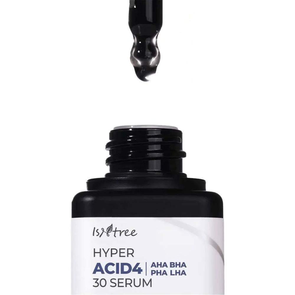Pipet met ISNTREE Hyper Acid4 30 Serum boven het flesje.