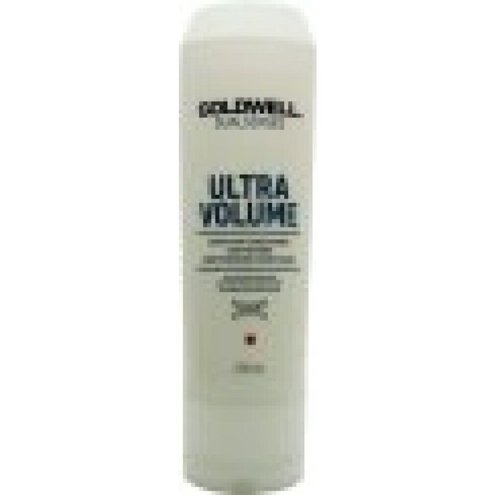Witte fles Goldwell Dual Senses Ultra Volume Conditioner. Tekst: Ultra Volume, 200ml. Voor gekleurd haar.