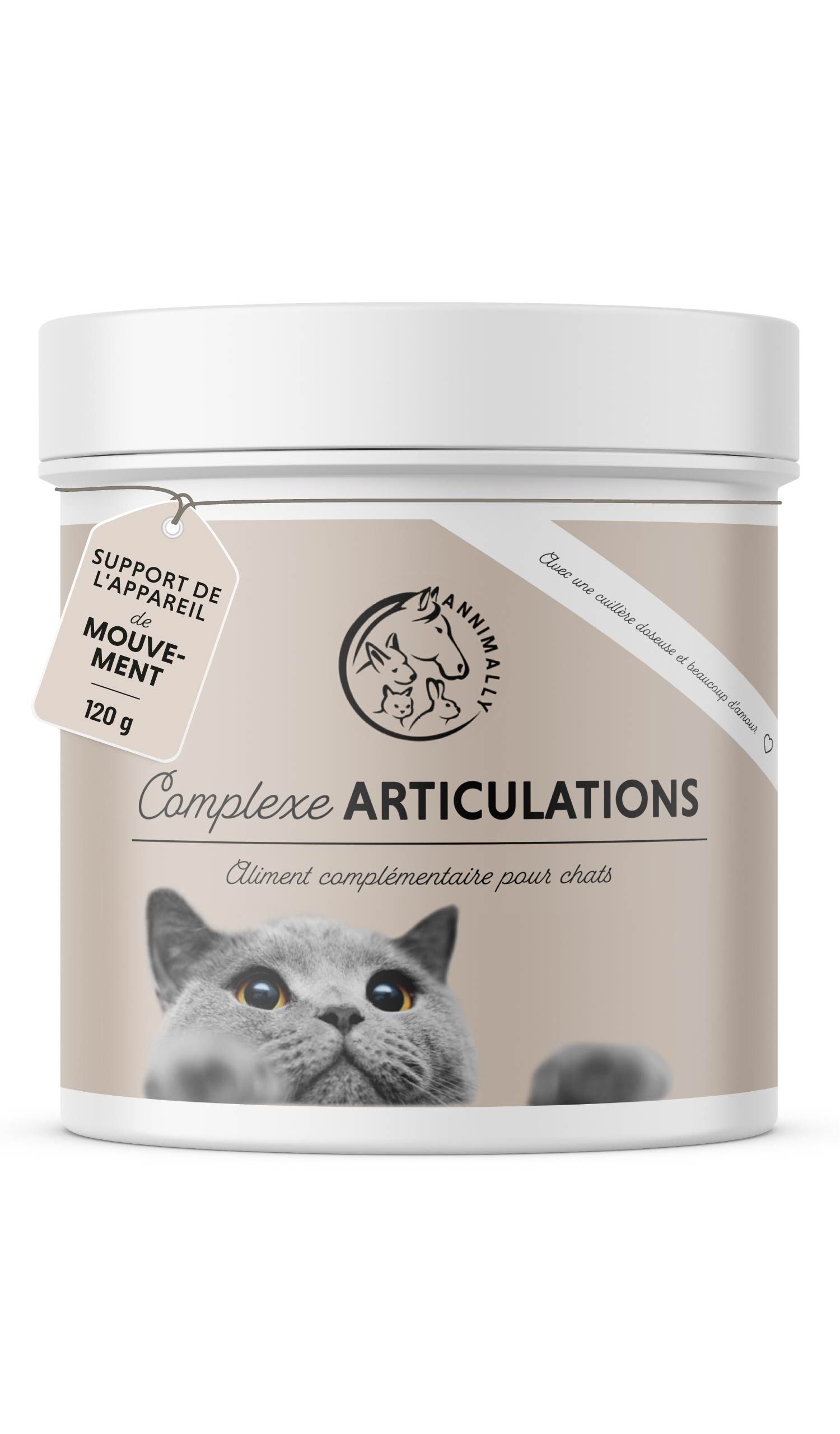 Pot avec texte. Chat regardant. 120g. Avec cuillère doseuse.