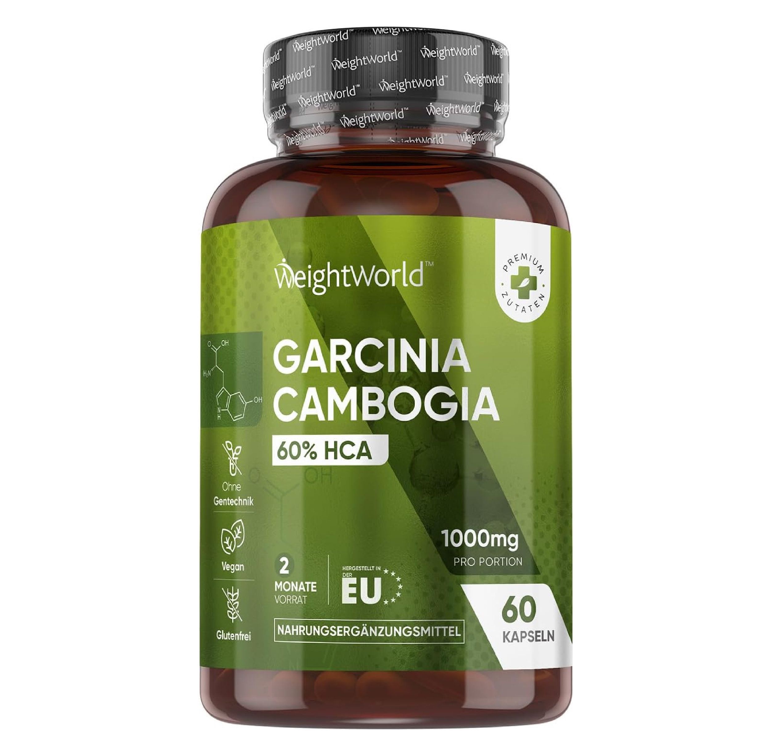 WeightWorld Garcinia Cambogia: fles met capsules, 1000mg, 60 capsules, vegan, glutenvrij, EU.