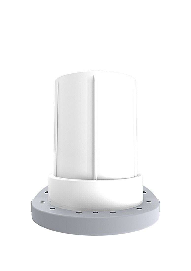 Insert cylindrique blanc avec tige rainurée et base grise perforée.