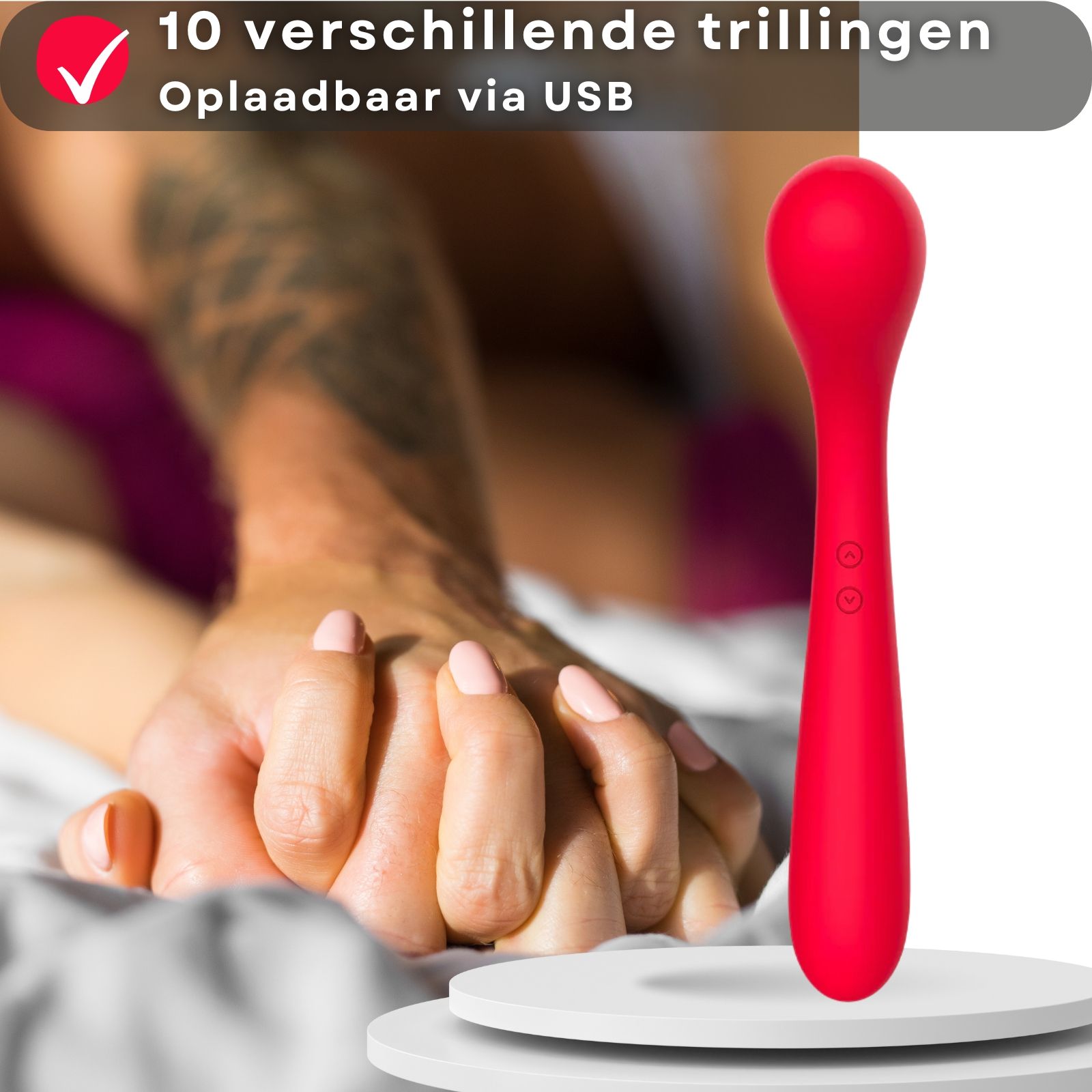 Vibrateur rouge. 10 modes de vibration. Rechargeable via USB.