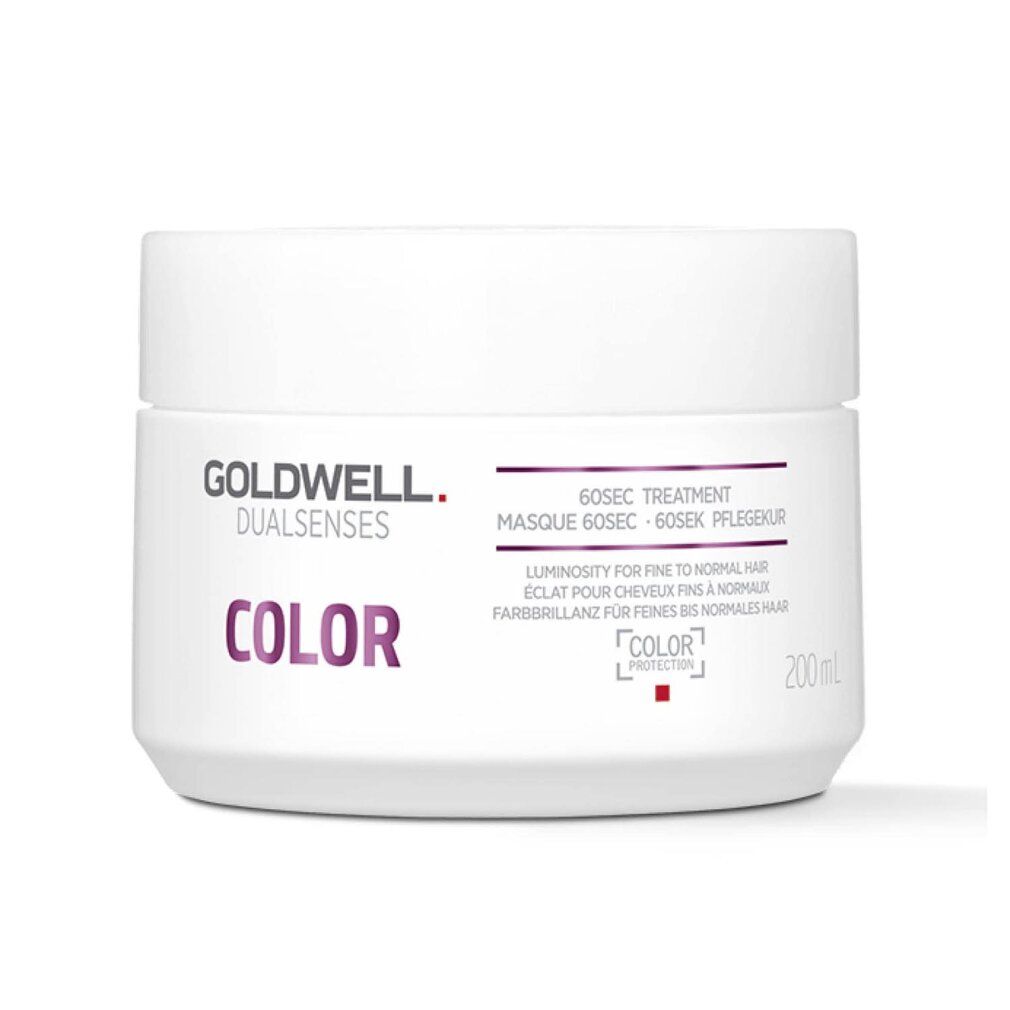 Goldwell Dualsenses Color Treatment. Witte pot met paarse tekst. Productnaam, logo en 200ml aanduiding.