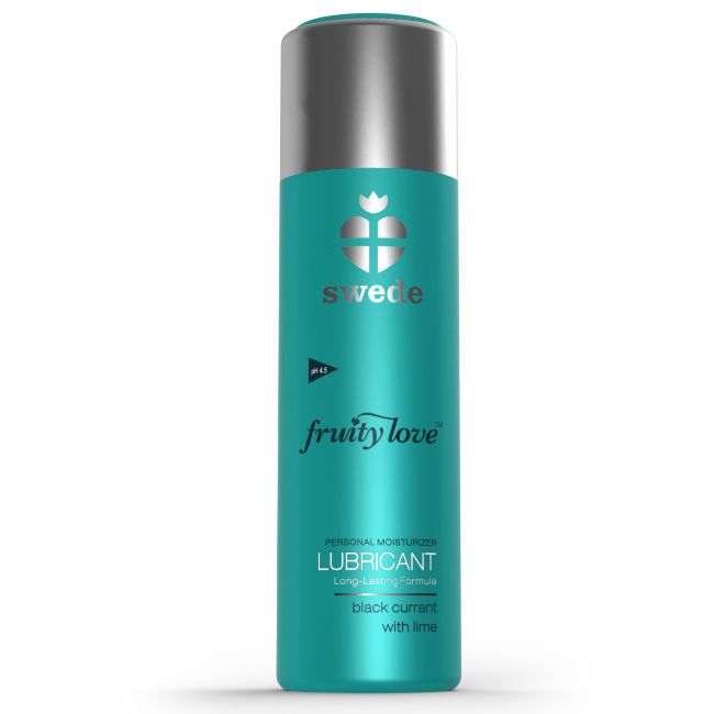Turquoise fles met zilveren dop. Personal Moisturizer Lubricant, Black Currant with Lime.