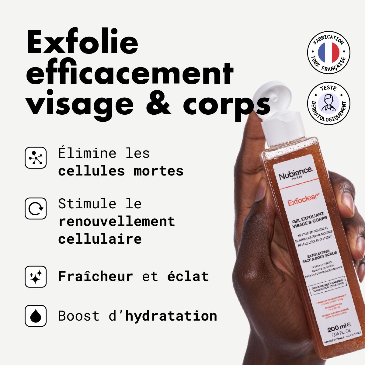 Exfoclear Gel voor gezicht & lichaam. Verwijdert dode huidcellen, stimuleert celvernieuwing.