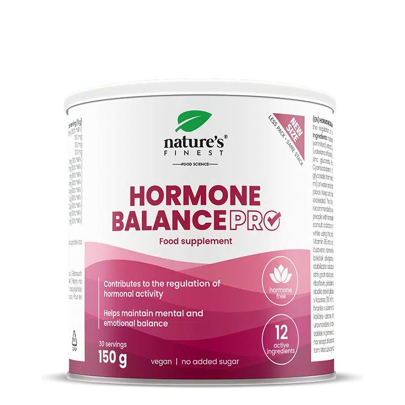 Blik met voedingssupplement "Hormone Balance Pro". 150 g. Vegan, geen toegevoegde suiker.