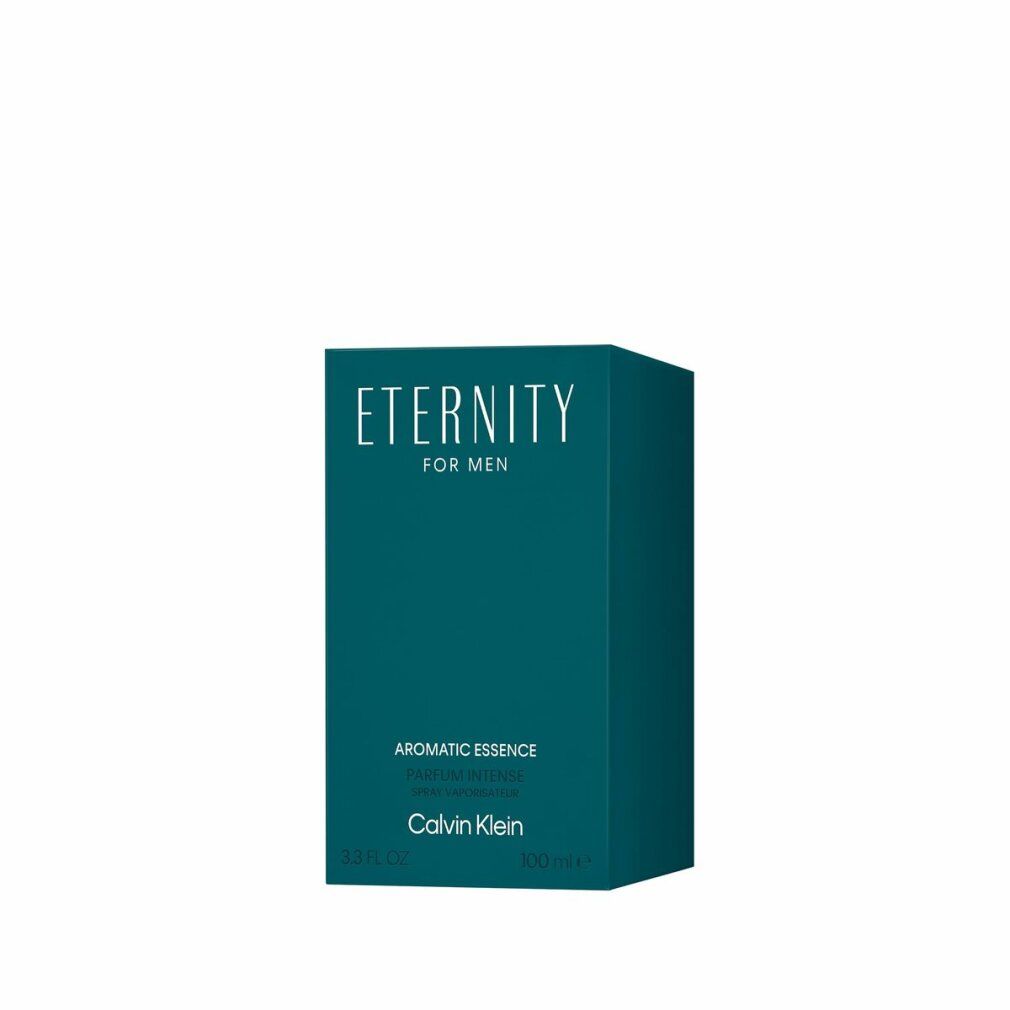 Emballage turquoise. Inscription: Eternity for Men, Aromatic Essence, Calvin Klein. 100 ml.