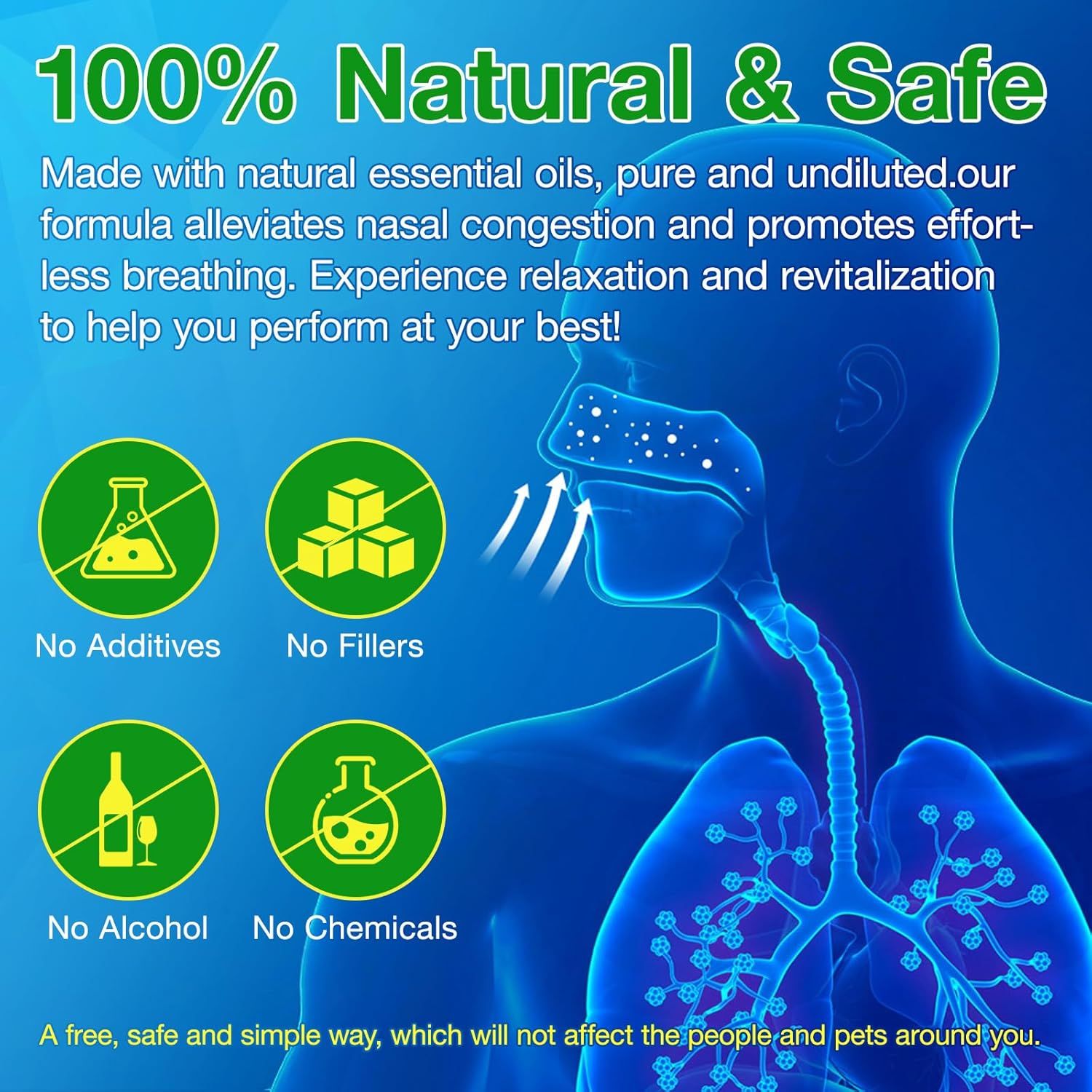 Un inhalateur nasal avec l'impression 'Nasal Stick'. Les avantages du produit sont énumérés sur le bâton.