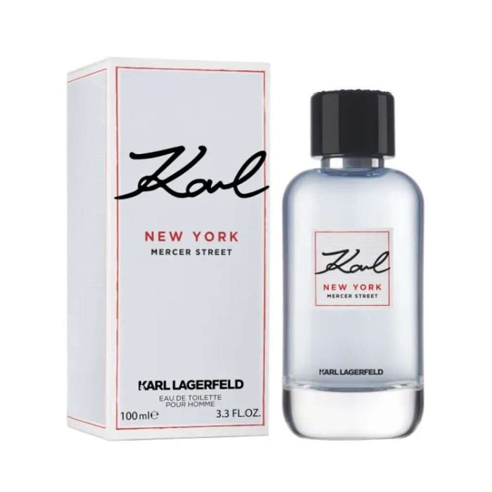 Spray Karl Lagerfeld Eau de Toilette 100ml avec emballage. Étiquette : 'Karl New York Mercer Street'.