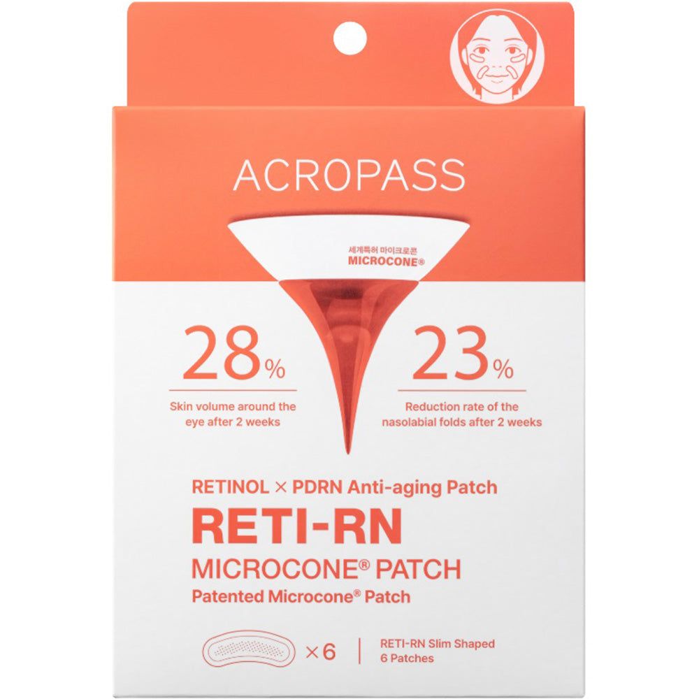 Emballage de ACROPASS Reti-Rn Mikrokegel-Pflaster Slim Type. Contient 6 patchs. Design orange et blanc.