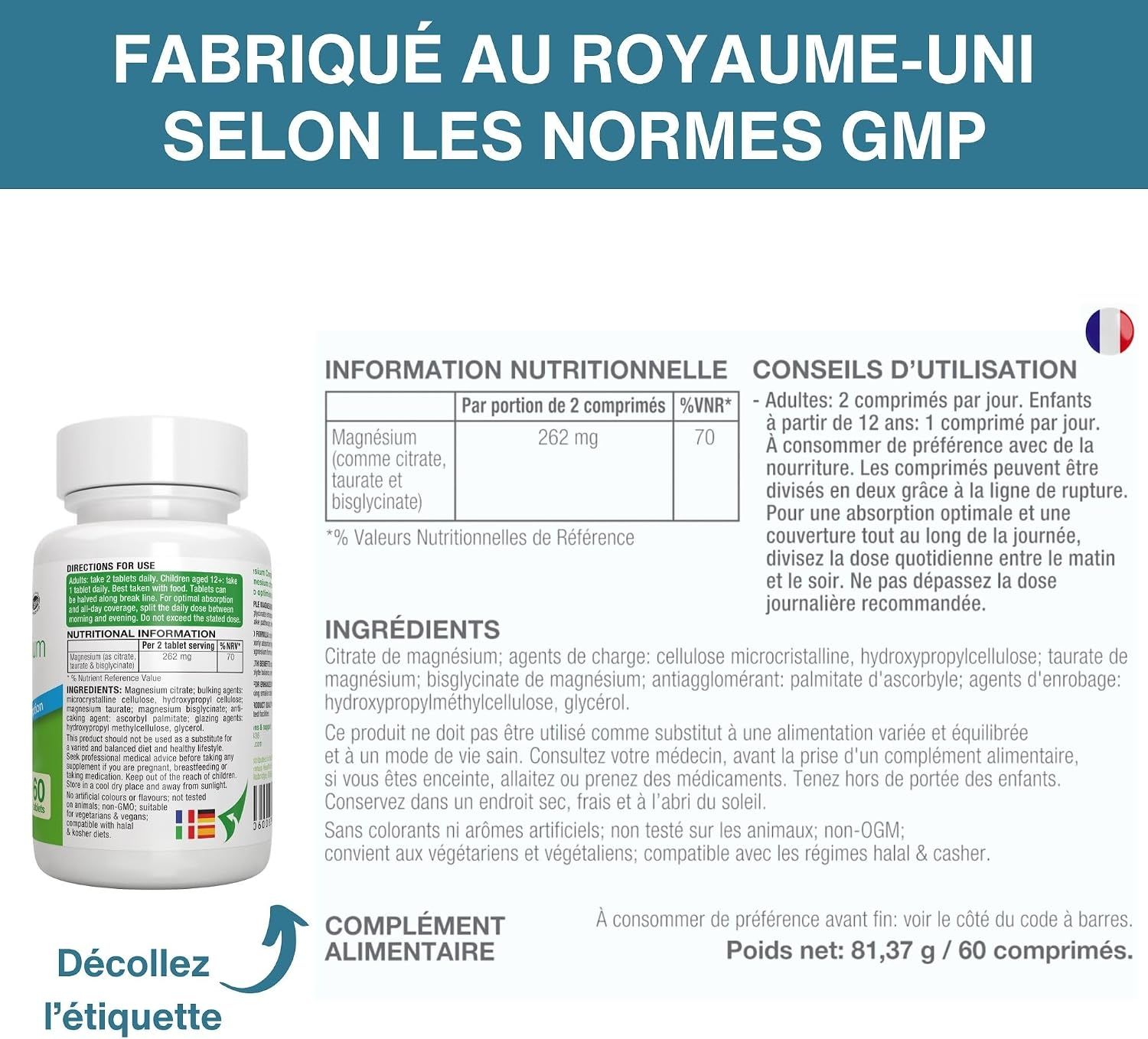 Schéma de la formule triple magnésium pour la biodisponibilité.