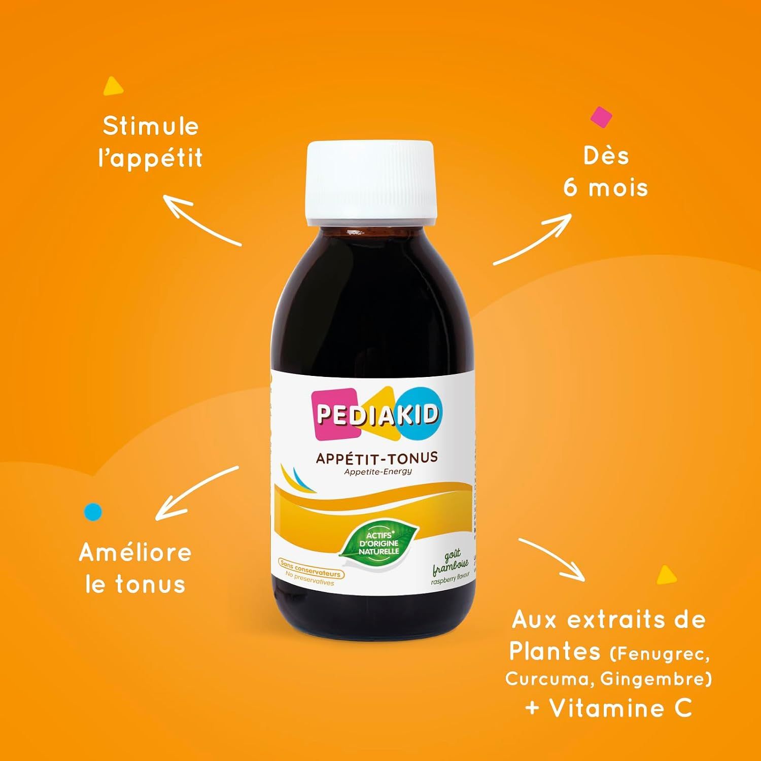 Bouteille PEDIAKID® Appetit-Tonus saveur framboise.
