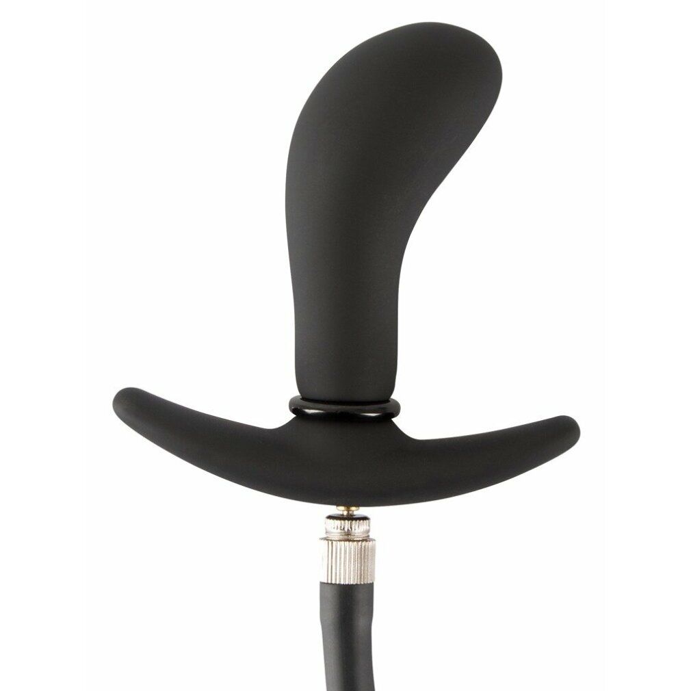 Zwarte opblaasbare plug met T-handvat en pomp.