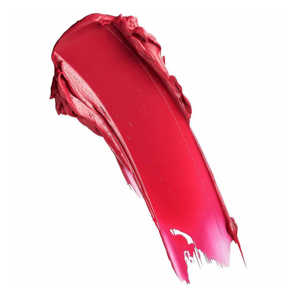 Étalement de rouge à lèvres crème rouge. La texture est crémeuse et brillante.