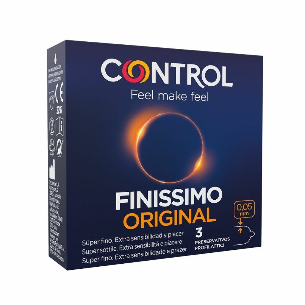 Boîte de préservatifs Control Finissimo Original, 3 unités. 0,05 mm d'épaisseur. Pour plus de sensibilité et de plaisir.
