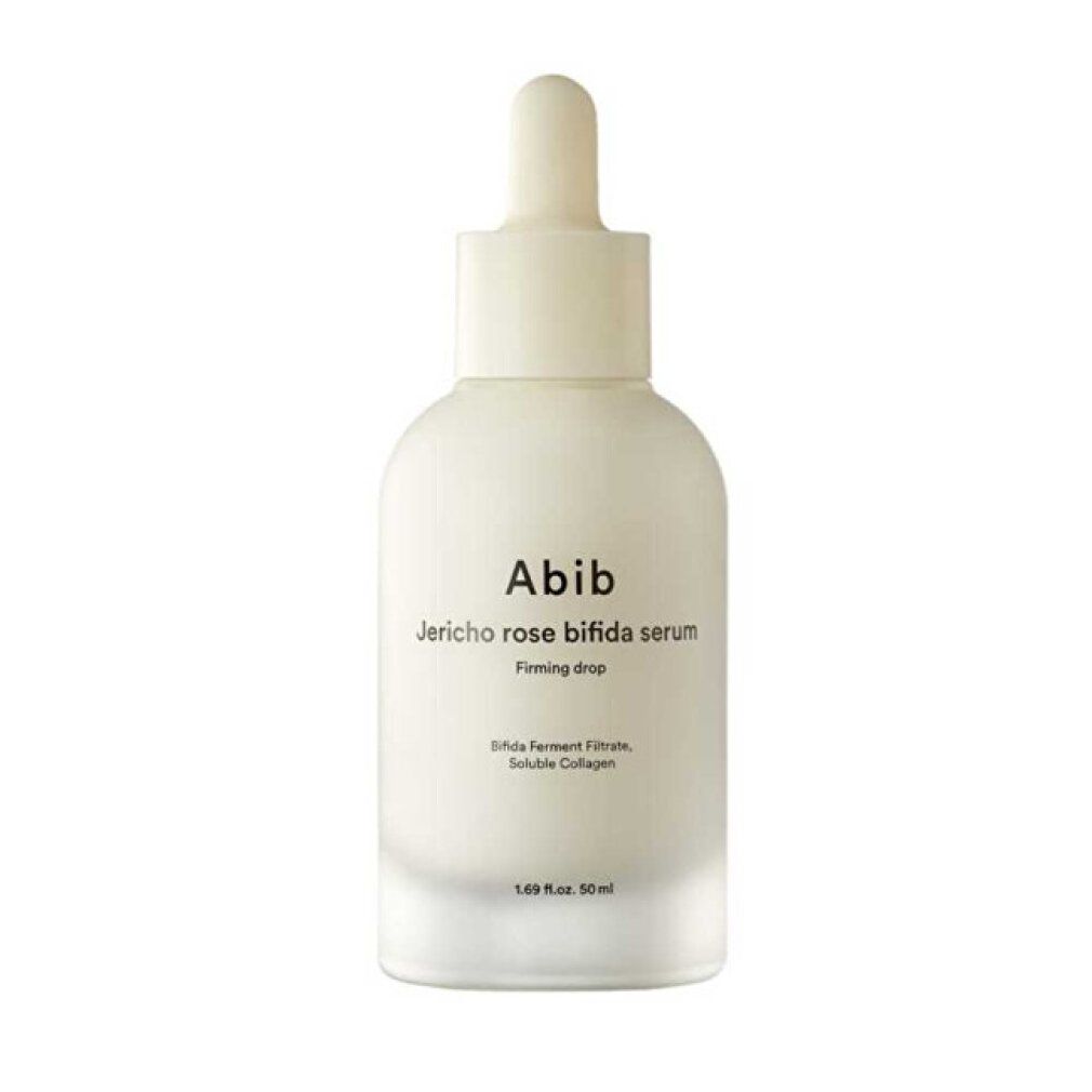 Abib Jericho Rose Bifida Serum fles met druppelsluiting. Melkachtig glas met wit etiket.