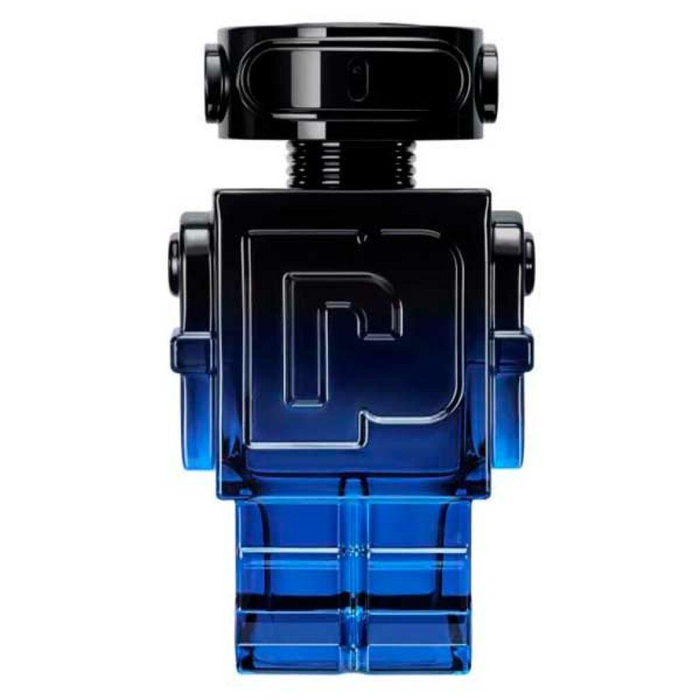 Paco Rabanne Phantom Intense Eau de Parfum Spray. Blauw-zwarte robotvormige flacon. Zwarte dop.